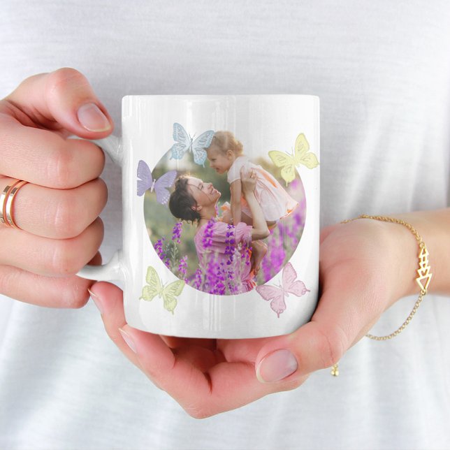 Mug Bonne fête des mères Photo Pastel Papillons mignon (Créateur téléchargé)