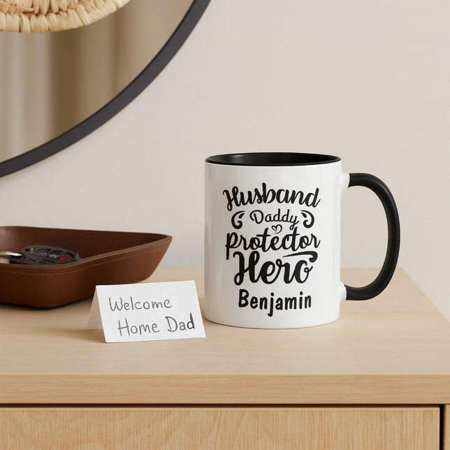 Mug Bonne Fête des pères noir et blanc (Créateur téléchargé)