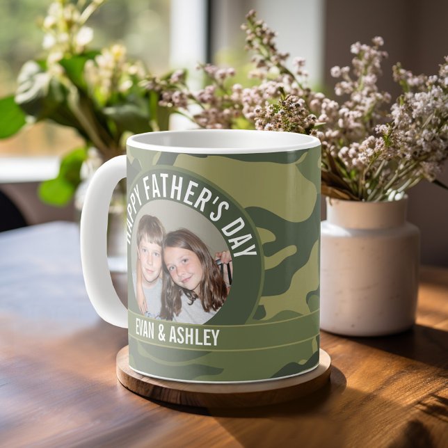 Mug Bonne Fête des pères - Photo Camouflage Vert (Personalized Coffee Mug)
