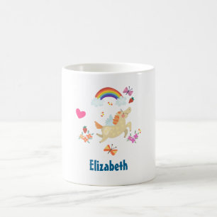 Mug Bonne licorne avec nuages et fleurs arc-en-ciel