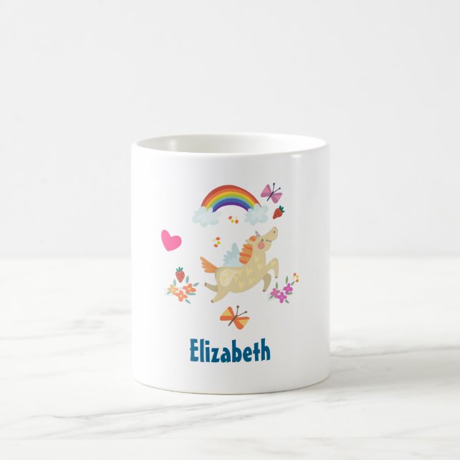 Mug Bonne licorne avec nuages et fleurs arc-en-ciel (Centre)