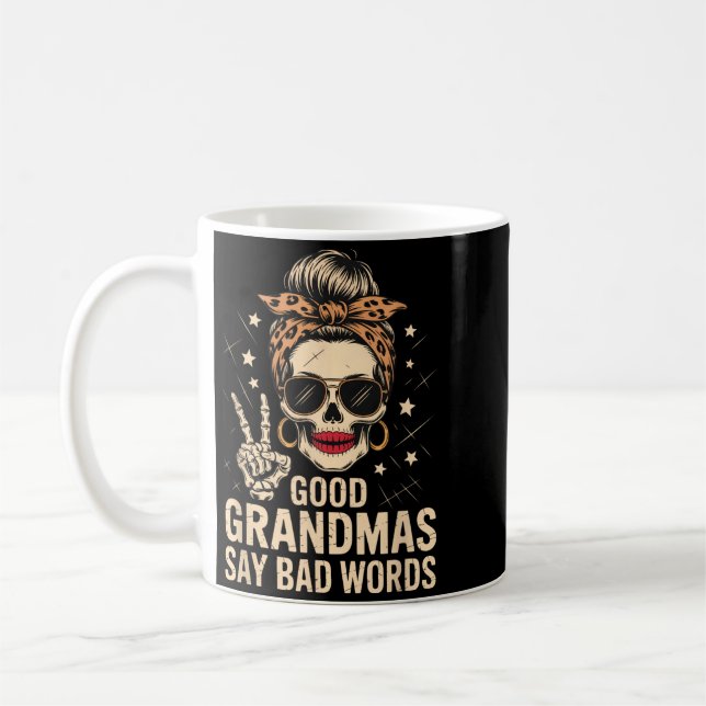 Mug Bonne Mamie Dit Mauvais Mots Squelette Crâne Léopa (Gauche)