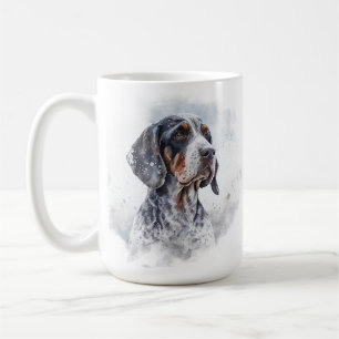 MUG BONNE NEIGE HIVER BLEU TICKEY COONHOUND CHIEN FACE