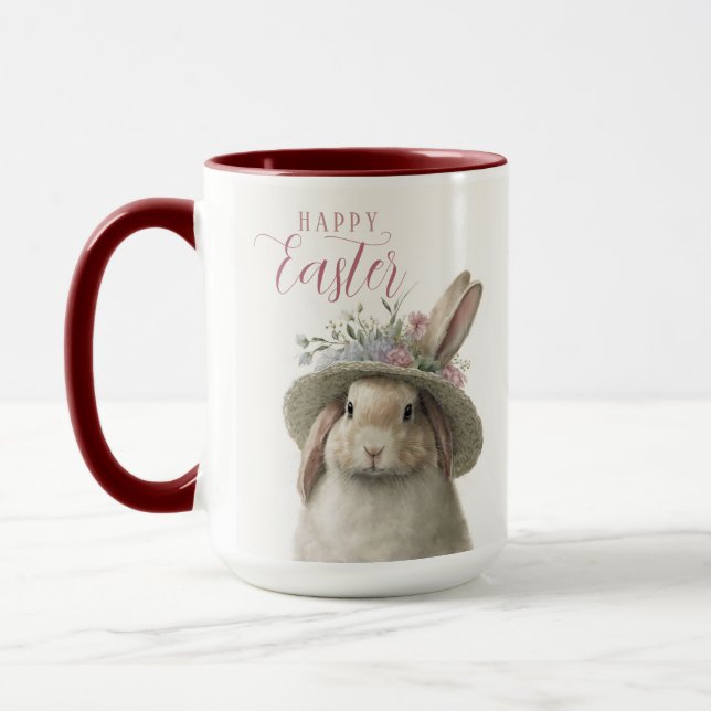 Mug Bonne Pâques Aquarelle mignonne Lapin Floral Lapin (Gauche)