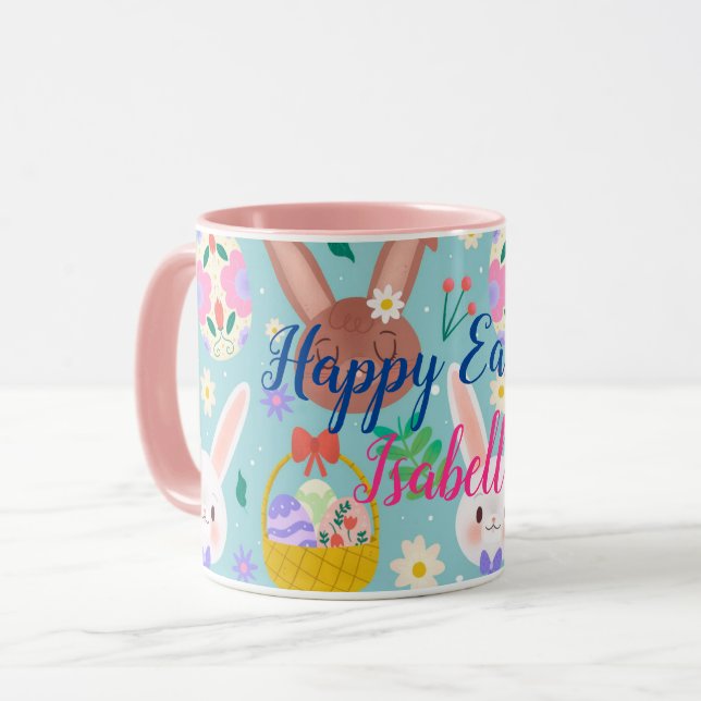 Mug Bonne Personnaliser Pâques de mignons lapins (Devant gauche)