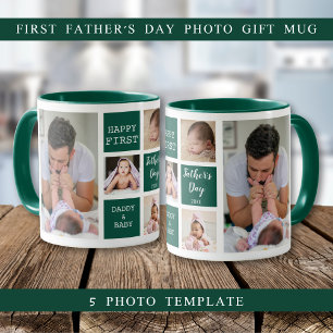 Mug Bonne première Fête des pères 5 photo Collage vert