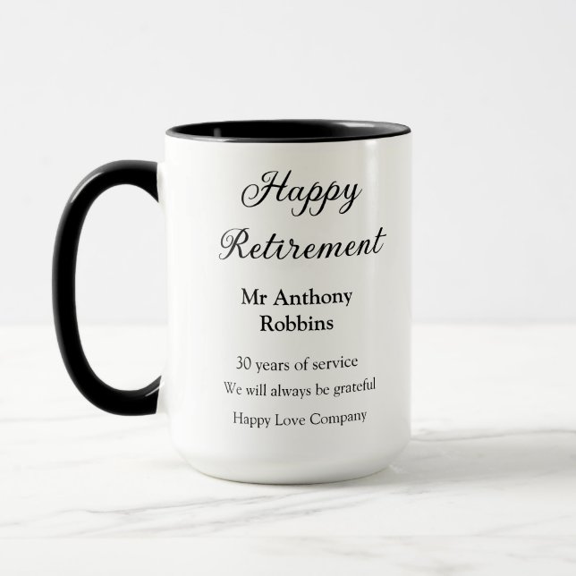 Mug Bonne retraite ajouter le nom années de service à  (Gauche)
