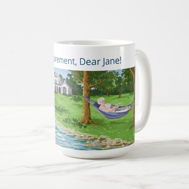 Mug Bonne retraite Nom personnalisé Dame à Hammock (Devant droit)