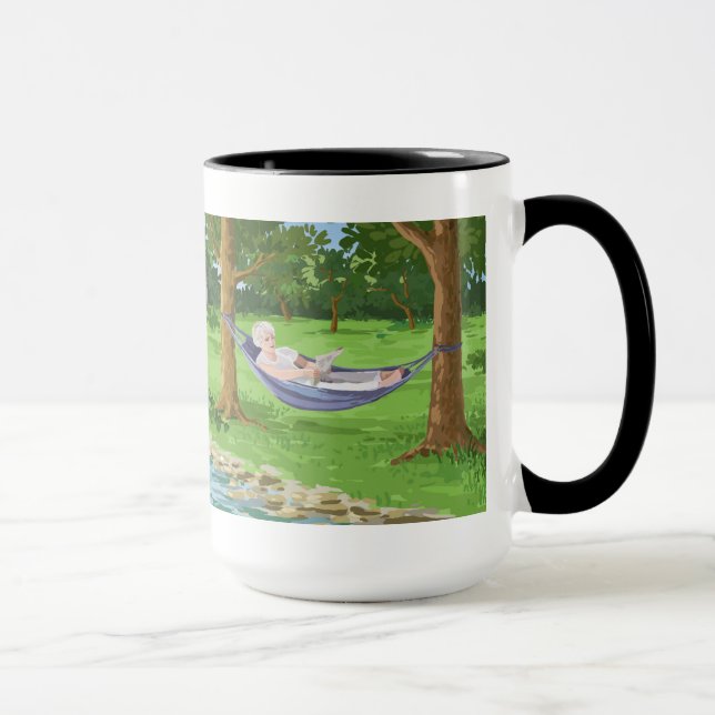 Mug Bonne retraite personnalisée (Dame à Hammock) (Droite)