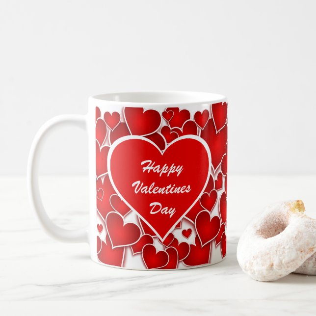 Mug Bonne Saint Valentin Coeurs rouges (Avec donut)