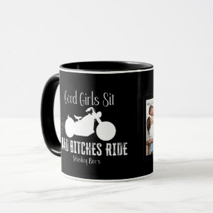 Mug Bonnes filles Asseyez-vous, en noir, Courez sur un