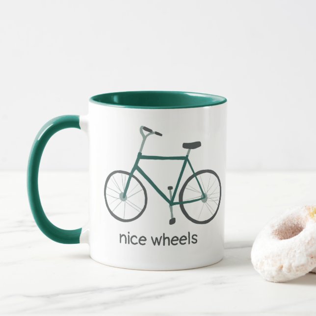 Mug BONNES ROUES Vélo vert mignonne PERSONNALISÉ (Avec donut)