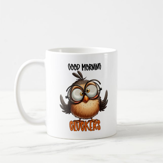 Mug Bons Cluckers du matin Drôle Typographie d'oiseaux (Gauche)