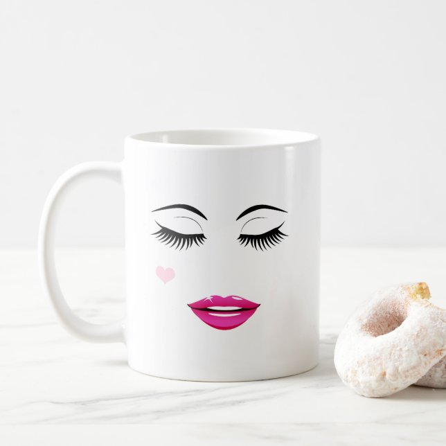 Mug Bonsoir magnifique avec de jolies cils et lèvres (Avec donut)