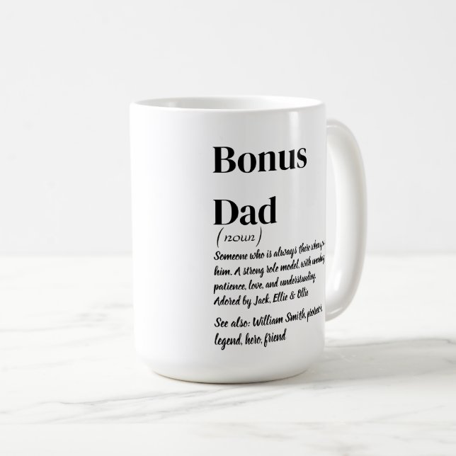 Mug Bonus Papa Stepdad Définition Café blanc et noir (Devant droit)