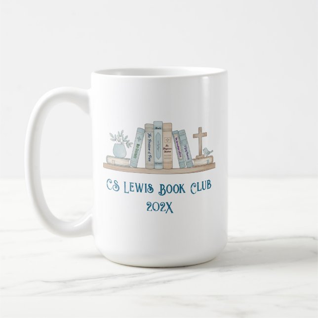 Mug Book Club Watercolor Books Blue Happy Customizable (Gauche)
