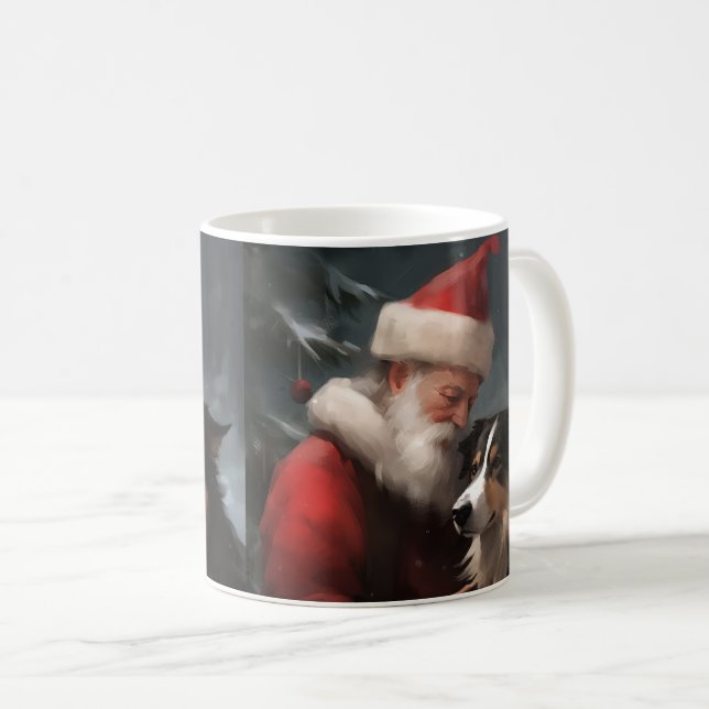 Mug Border Collie avec le Père Noël Noël Festif (Devant droit)
