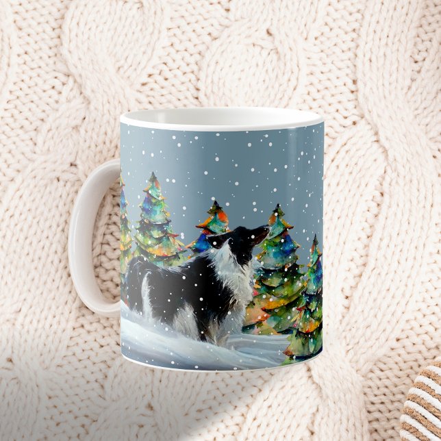 Mug Border Collie dans la forêt enneigée d'hiver arbre (Créateur téléchargé)