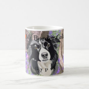 Mug Border collie noir et blanc en bois de jacinthe
