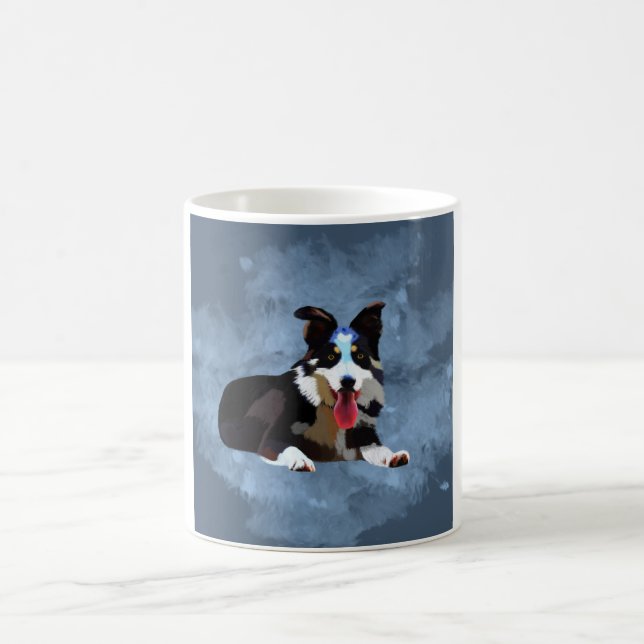 Mug Bordure Collie Chien Aquarelle Portrait (Centre)
