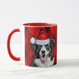 Mug Bordure Collie Chien Red Buffalo Plaid Noël