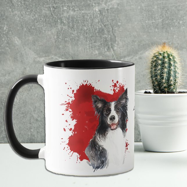 Mug Bordure Collie Chien Rouge Arrière - plan Abstrait (Créateur téléchargé)