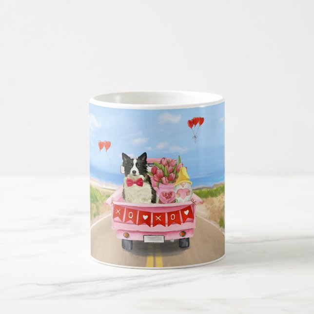 Mug Bordure Collie Chien Saint Valentin Coeurs de cami (Centre)
