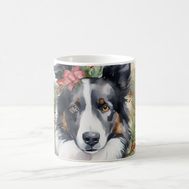 Mug Bordure Collie Fête de Noël Wreath Pup (Centre)