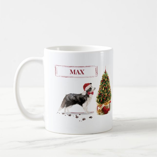 Mug Bordure Collie Funny Chien de Noël avec arbre (Gauche)