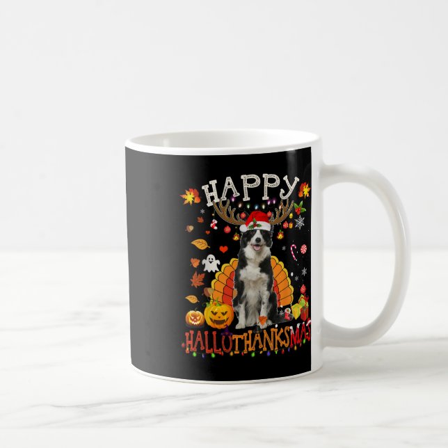 Mug Bordure Collie Halloween Chien de Noël Happy Hallo (Droite)