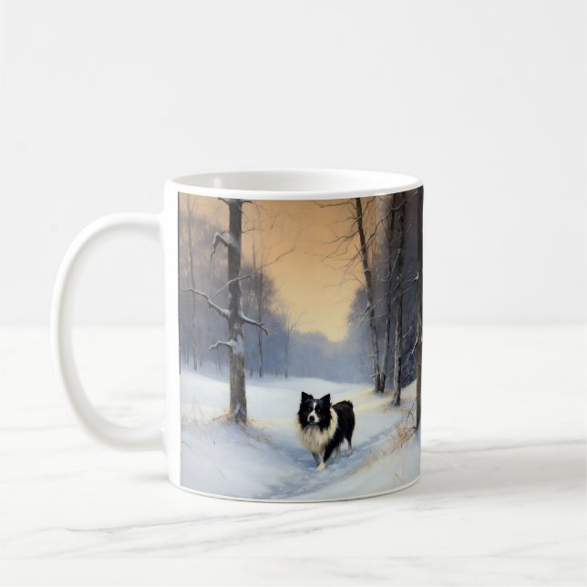 Mug Bordure Collie Laisser neiger Noël (Gauche)