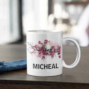 Mug Bordure crâne florale Nom personnalisé