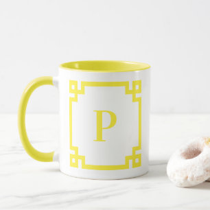 Mug Bordure de clé grecque jaune citron clair avec mon