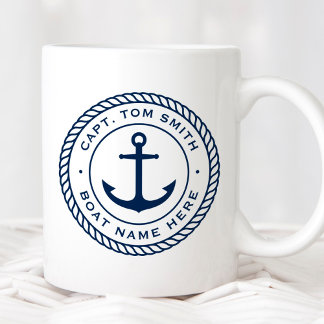 Mug Bordure de la corde d'ancrage du nom du capitaine