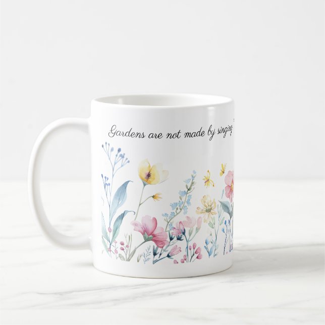 Mug Bordure des fleurs d'aquarelle, Citation de Kiplin (Gauche)