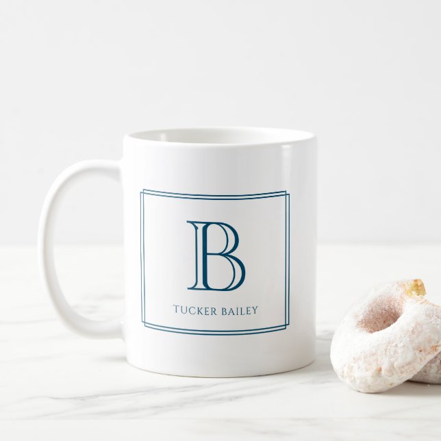 Mug Bordure élégante monogramme bleu marine (Avec donut)