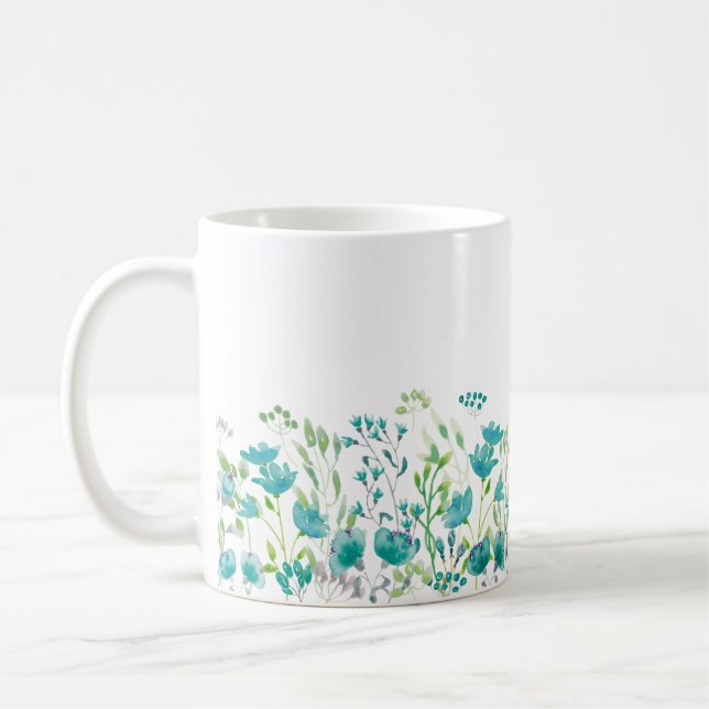 Mug Bordure florale turquoise délicate (Gauche)