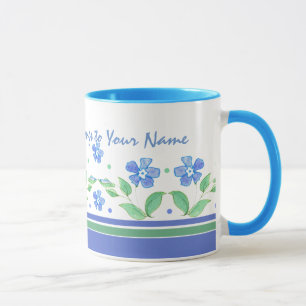 Mug Bordure florale Vert Bleu pour personnaliser