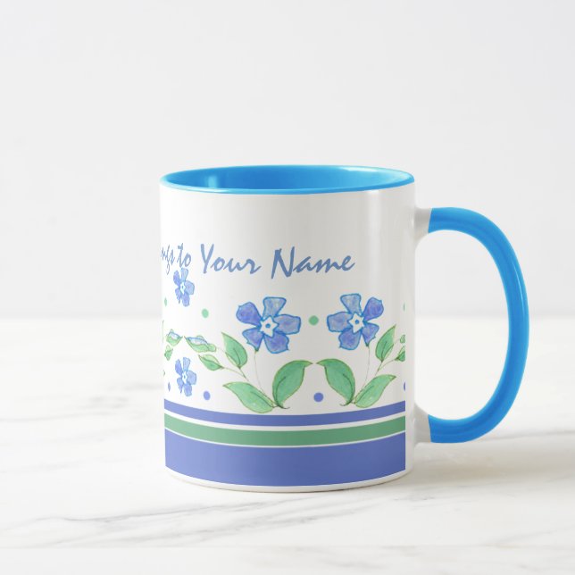 Mug Bordure florale Vert Bleu pour personnaliser (Droite)