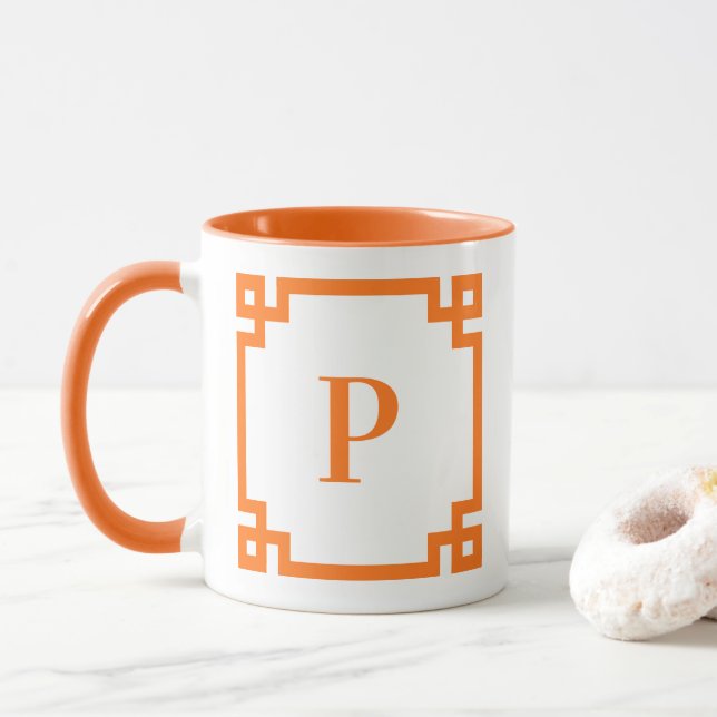 Mug Bordure grecque à motif de citrouille avec monogra (Avec donut)