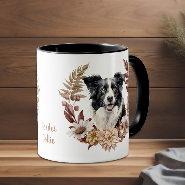 Mug Bordure noire blanche Collie Chien Verrerie d'auto (Créateur téléchargé)