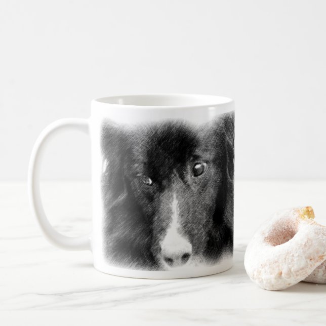 Mug Bordure noire Collie Art animal (Avec donut)