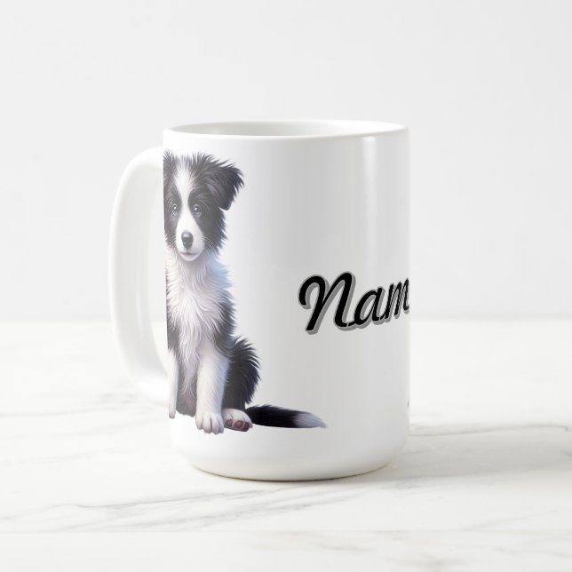 Mug Bordure personnalisée Collie Puppy (Devant gauche)