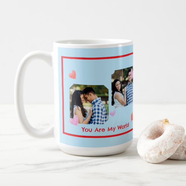Mug Bordure rouge PHOTO Saint-Valentin NOM (Avec donut)