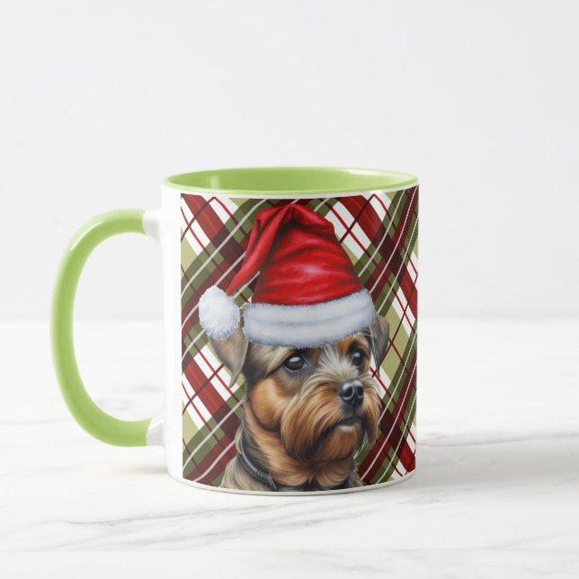 Mug Bordure Terrier Rouge Vert Vacances Plantées Noël (Gauche)