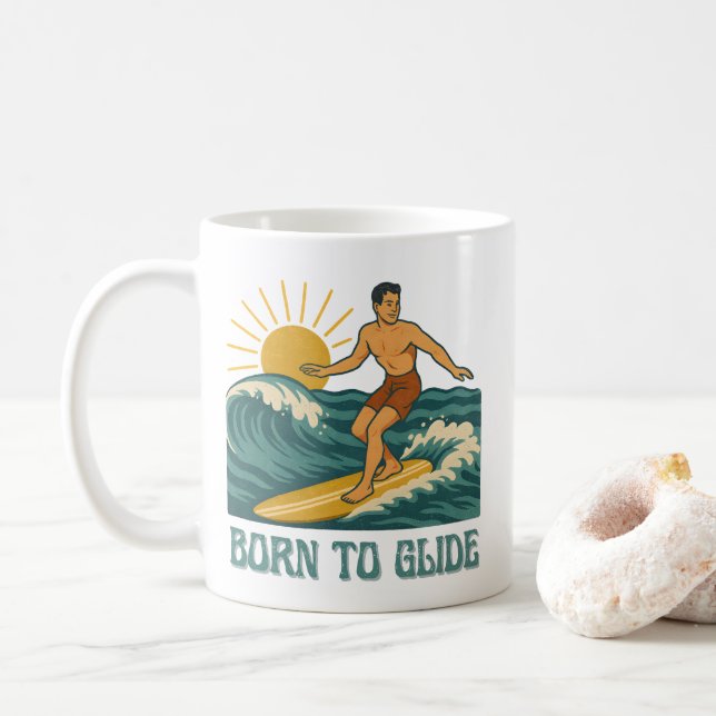 Mug Born To Glide Cali Surfer -Retro Surf Art- Surfing (Avec donut)