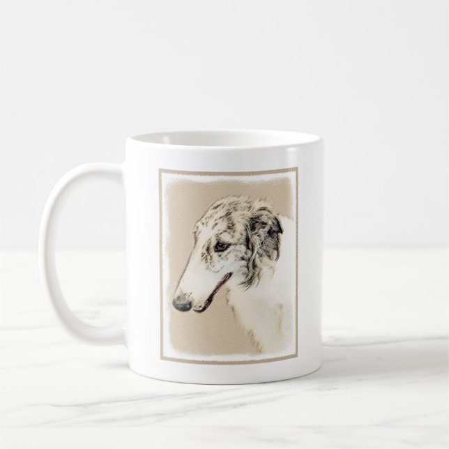 Mug Borzoi (Argent Brindle) Peinture Chien Art origina (Gauche)