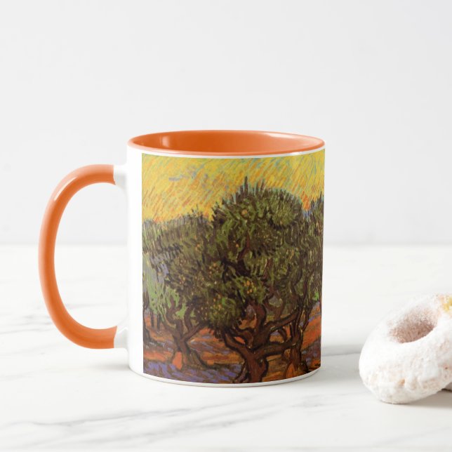 Mug Bosquet d'oliviers, ciel orange de Vincent van Gog (Avec donut)