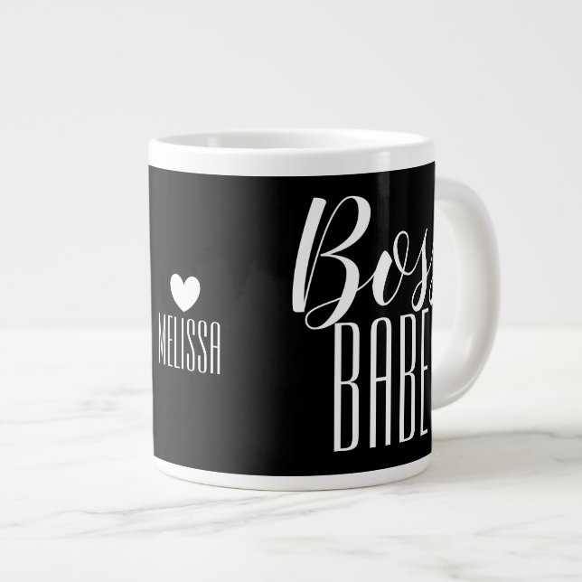 Mug Boss Babe Nom personnalisé Coeur noir (Devant droit)
