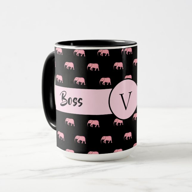 Mug Boss Lady Black Monogram Elephant Ringer 15oz (Devant gauche)